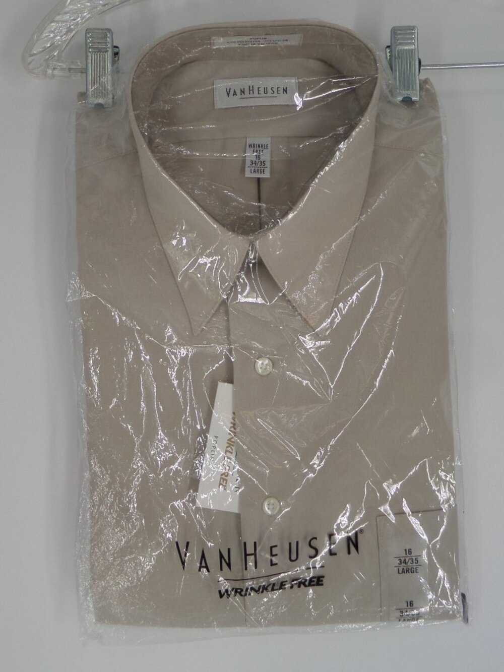 Van Heusen Wrinkle Free Tan Long Sleeve Shirt Size 16Neck 34/35 Sleeve New